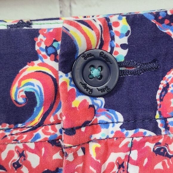 Lilly Pulitzer Vintage Halibut Walsh Short Pockets Red Blue Coral Reef Designer - Picture 8 of 11